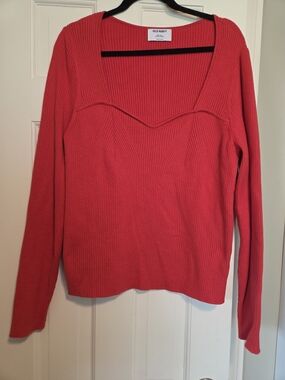 Old Navy Coral Red Ribbed V-Neck Sweater Size XXL Tall